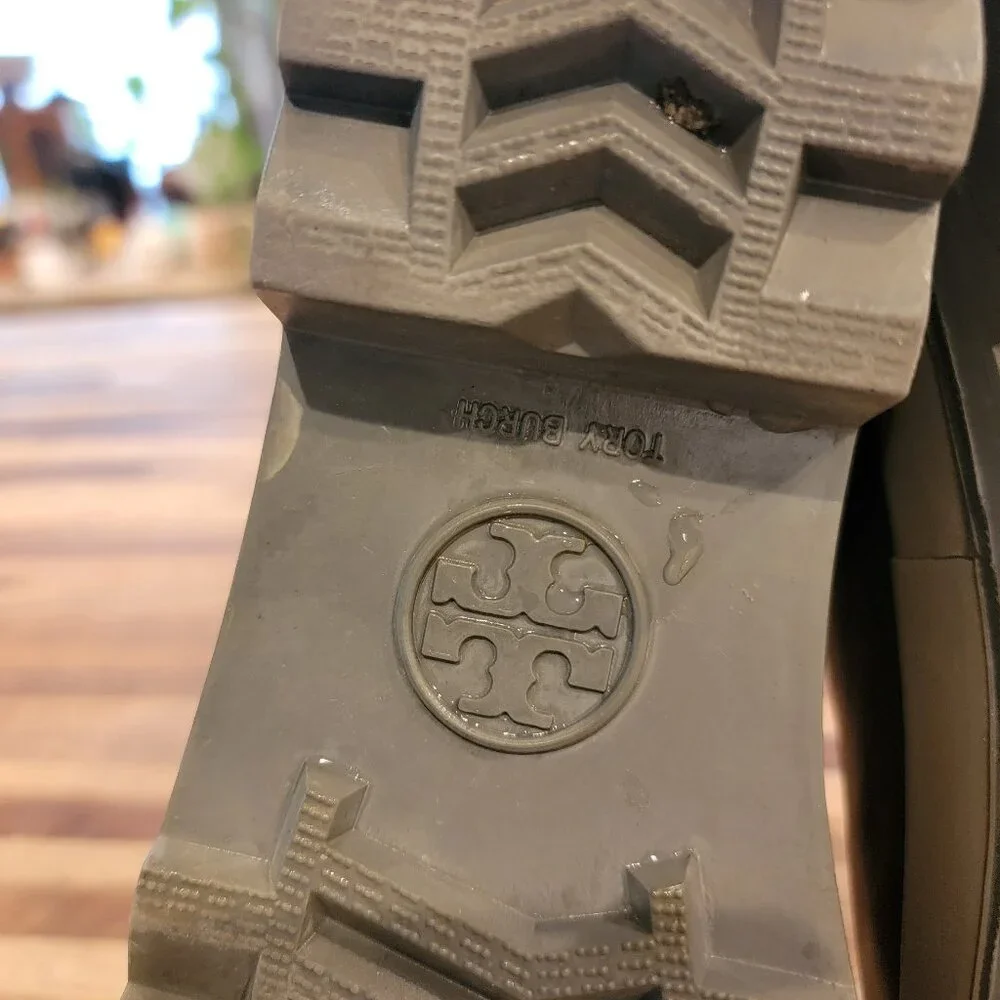 Tory Burch Tall Logo Black & Gray Rubber Rain Boots